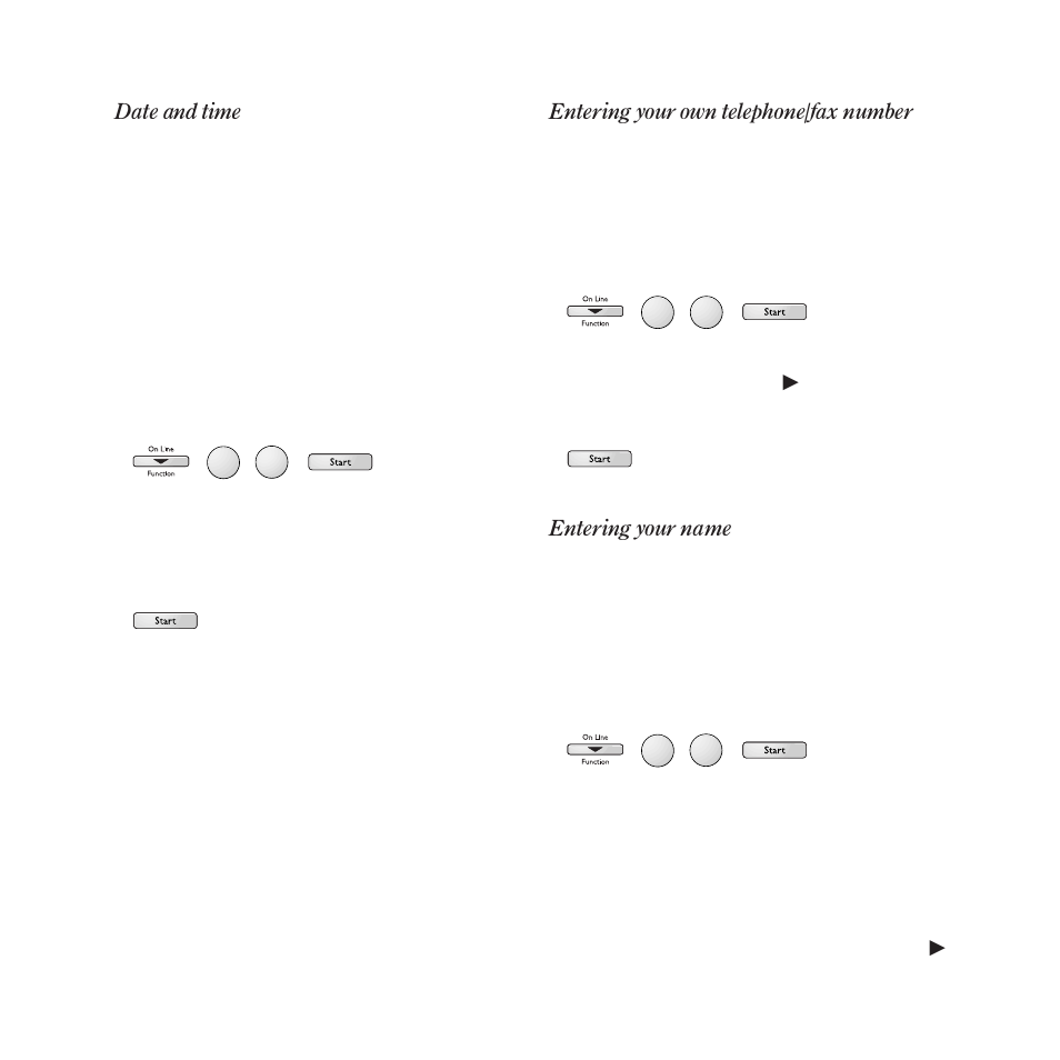 Date and time, Entering your own telephone/fax number, Entering your name | BT DECTfax Fax machine and digital telephone system User Manual | Page 15 / 48