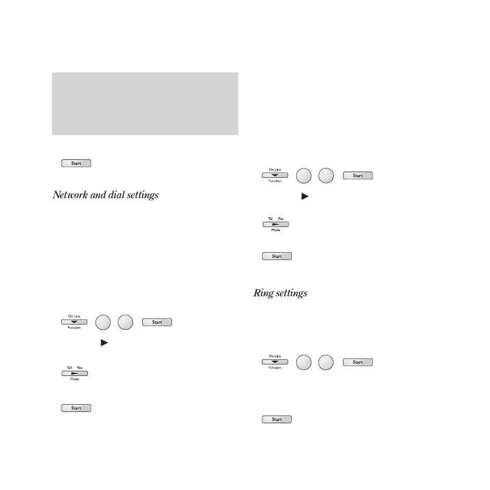 Ring settings, Network and dial settings | BT DECTfax Fax machine and digital telephone system User Manual | Page 16 / 48