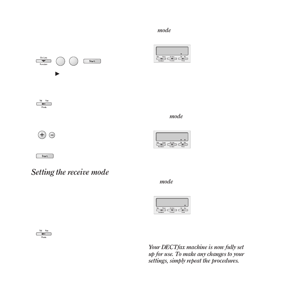 Setting the receive mode | BT DECTfax Fax machine and digital telephone system User Manual | Page 17 / 48