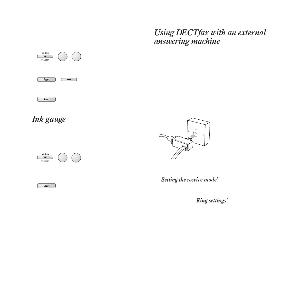 Ink gauge, Using dectfax with an external answering machine | BT DECTfax Fax machine and digital telephone system User Manual | Page 39 / 48