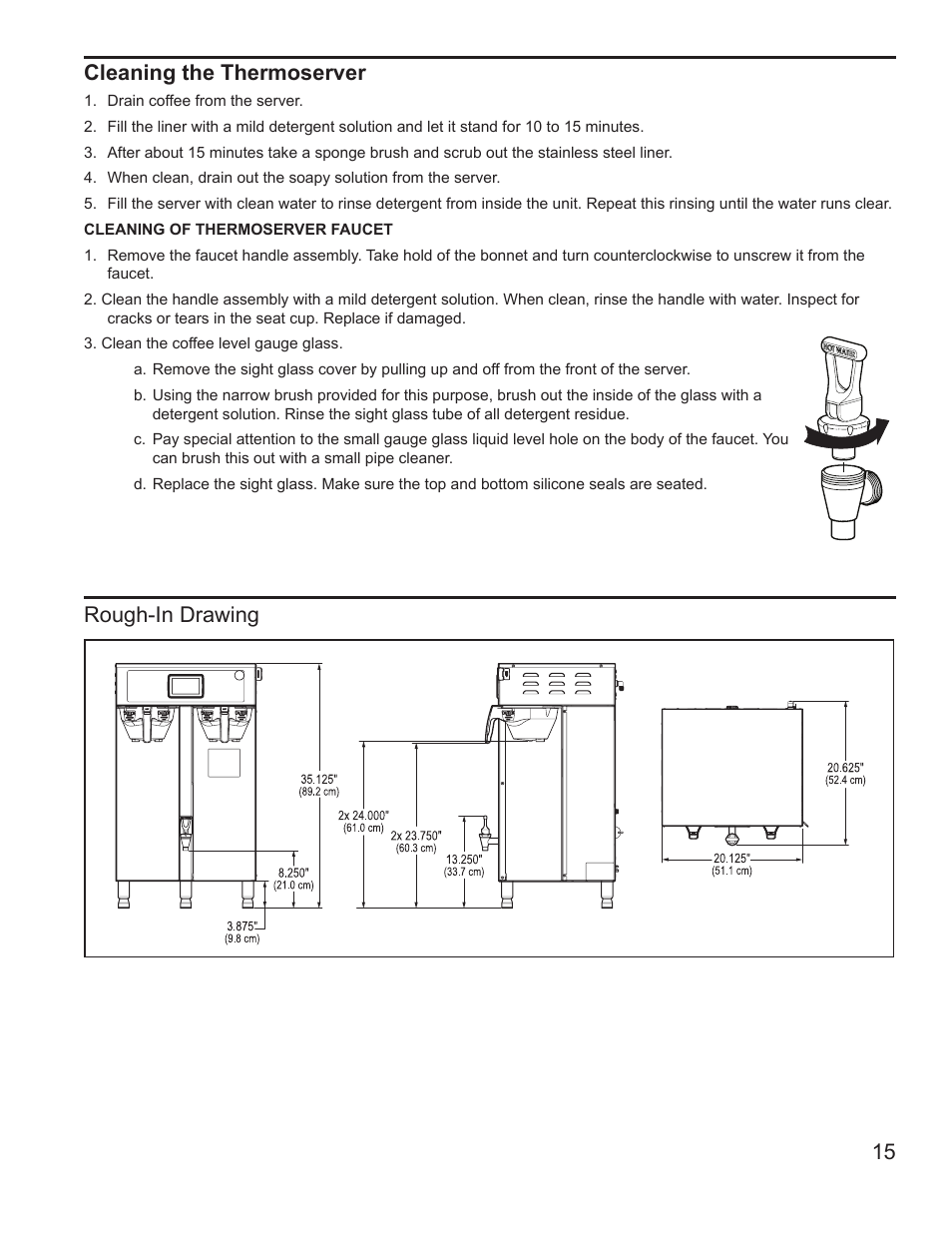 15 rough-in drawing cleaning the thermoserver | Wilbur Curtis G4TP2T User Manual | Page 15 / 16