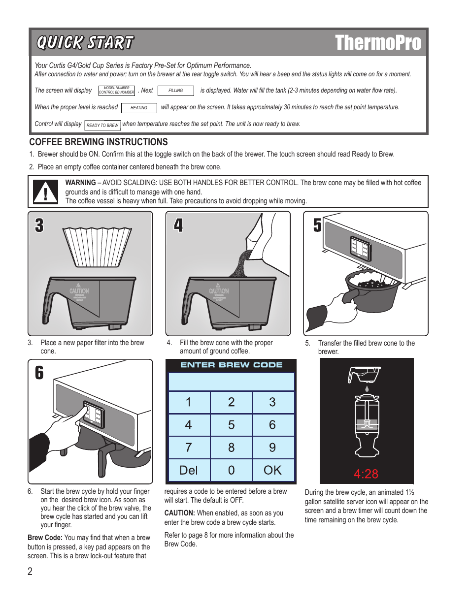 Coffee brewing instructions | Wilbur Curtis G4TP2T User Manual | Page 2 / 16