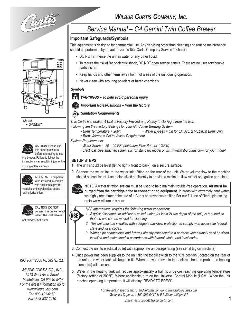 Wilbur Curtis G4GEMT User Manual | 16 pages