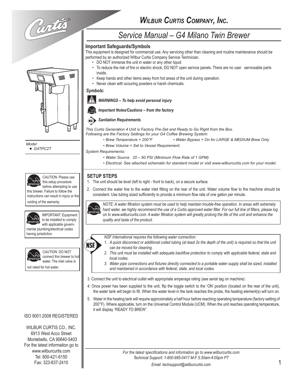 Wilbur Curtis G4TPC2T User Manual | 14 pages