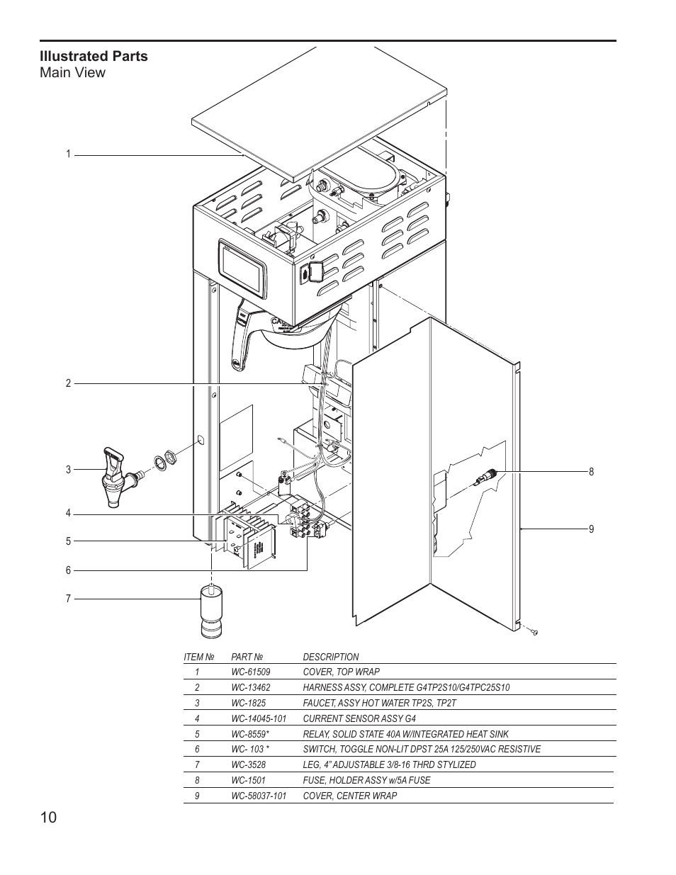 Illustrated parts main view | Wilbur Curtis G4TP2S User Manual | Page 10 / 16