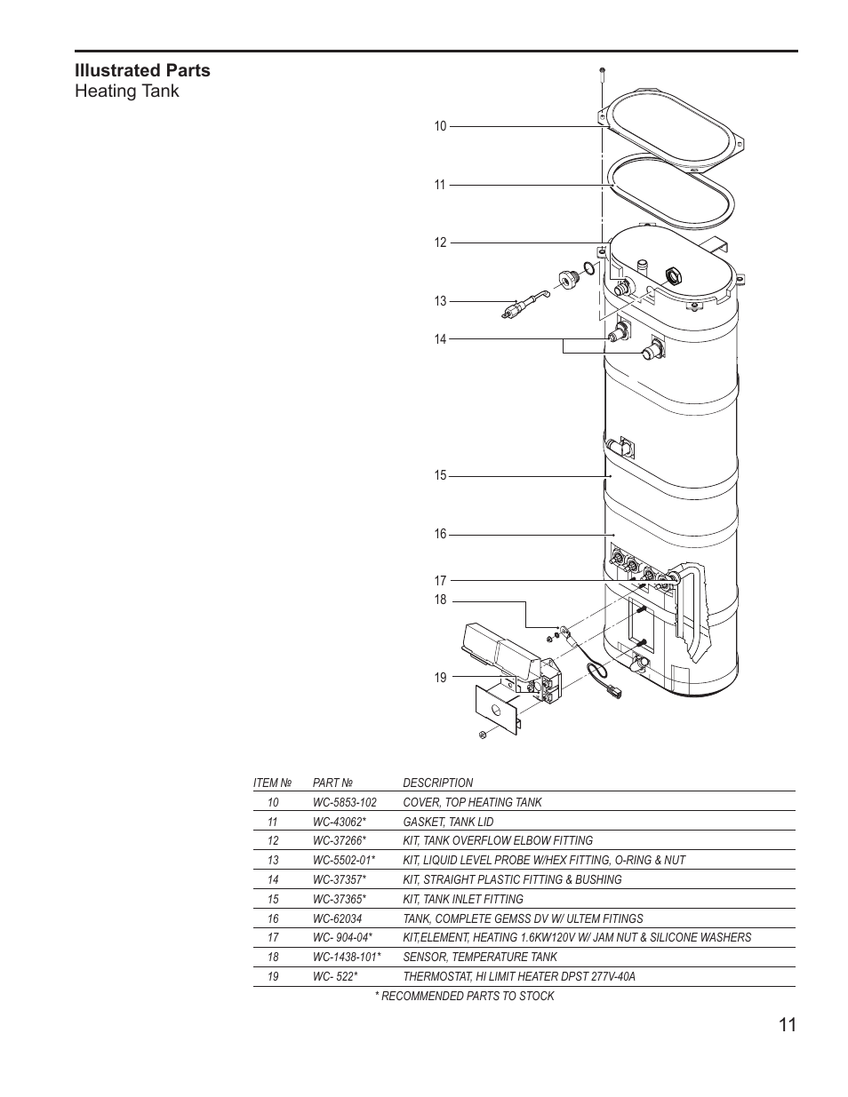 Illustrated parts heating tank | Wilbur Curtis G4TP2S User Manual | Page 11 / 16