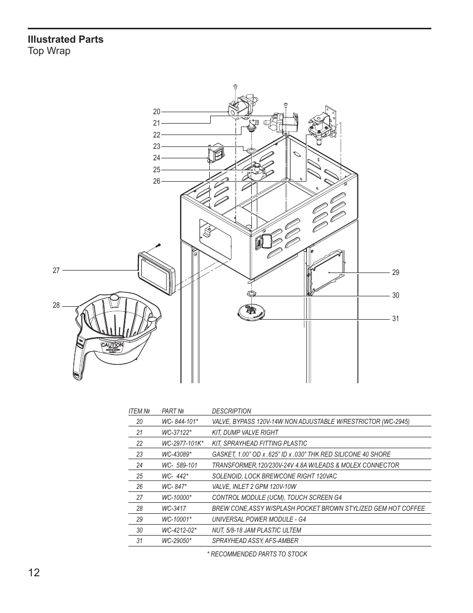 Illustrated parts top wrap | Wilbur Curtis G4TP2S User Manual | Page 12 / 16