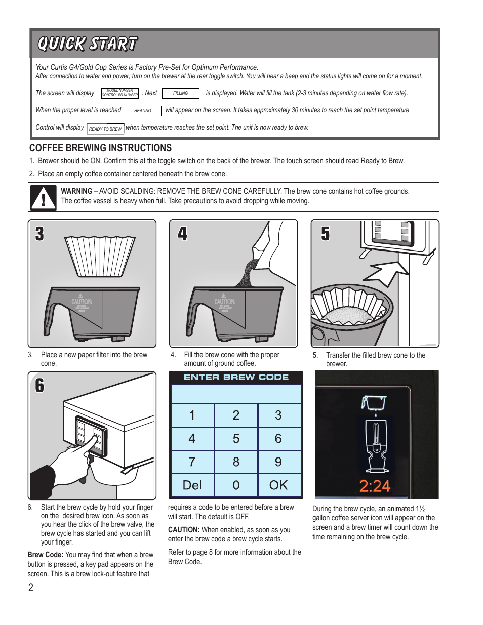 Coffee brewing instructions | Wilbur Curtis G4TP2S User Manual | Page 2 / 16