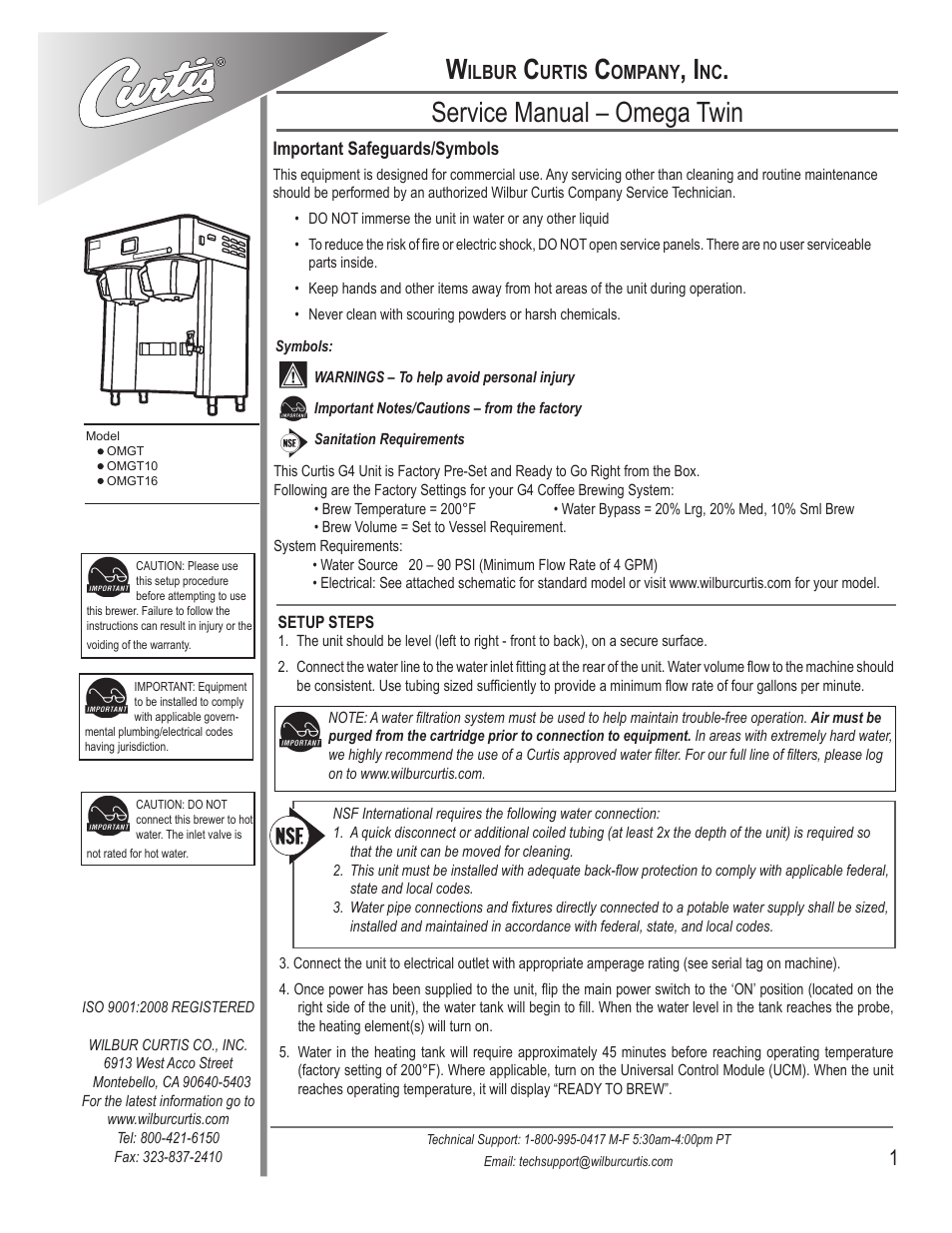 Wilbur Curtis OMGT16 User Manual | 18 pages