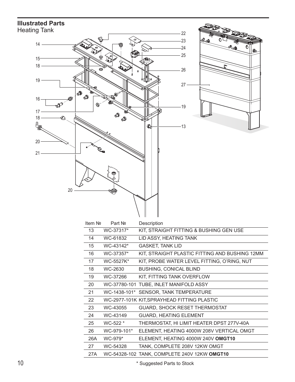 Illustrated parts heating tank | Wilbur Curtis OMGT16 User Manual | Page 10 / 18