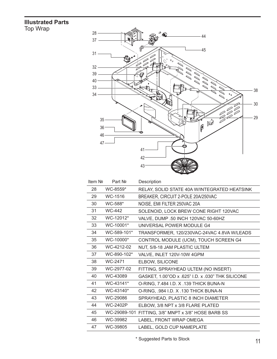 Illustrated parts top wrap | Wilbur Curtis OMGT16 User Manual | Page 11 / 18