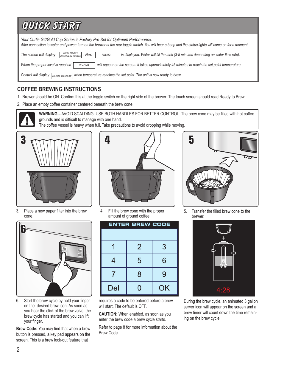 Coffee brewing instructions | Wilbur Curtis OMGT16 User Manual | Page 2 / 18