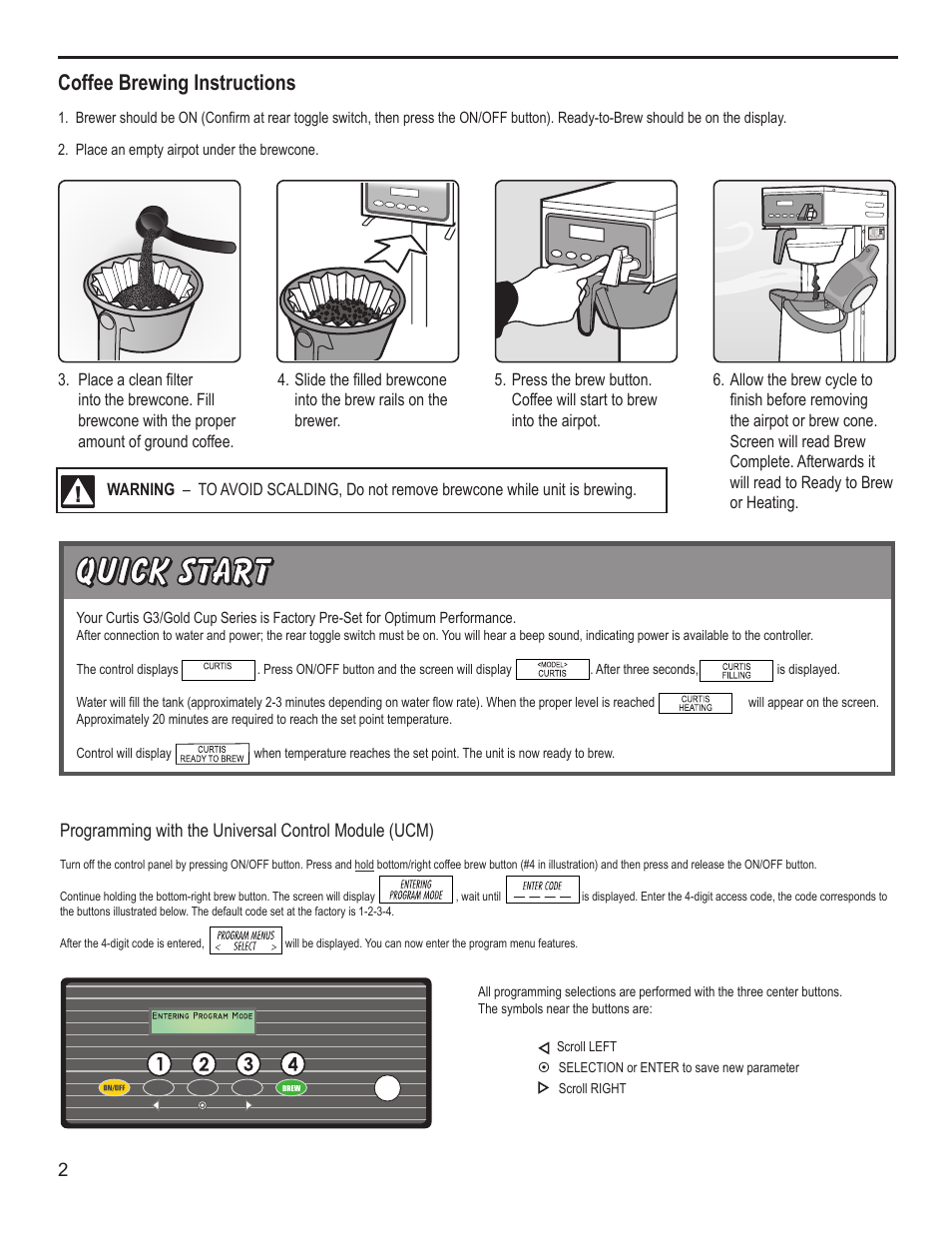 Coffee brewing instructions | Wilbur Curtis D500GT User Manual | Page 2 / 10
