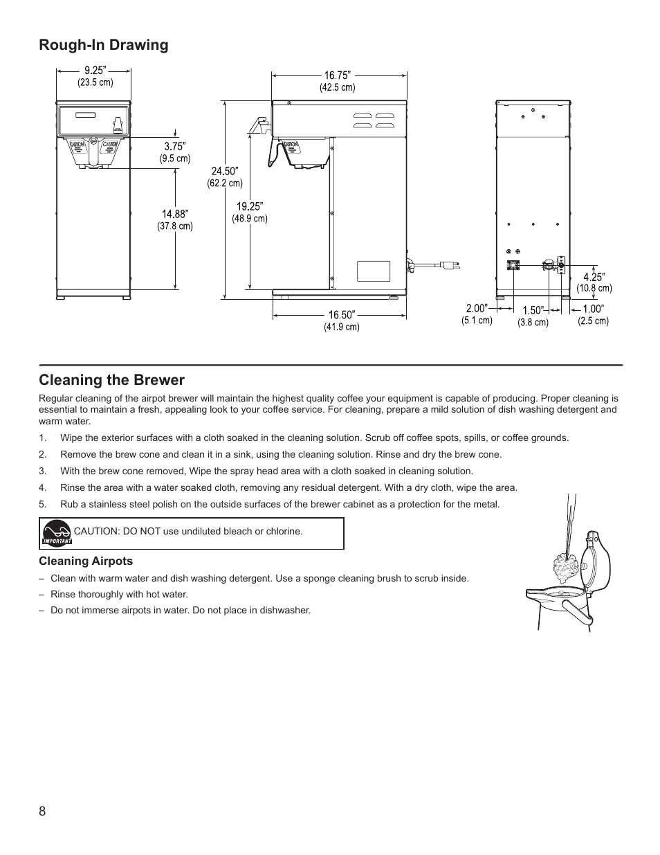 Rough-in drawing cleaning the brewer | Wilbur Curtis D500GT User Manual | Page 8 / 10
