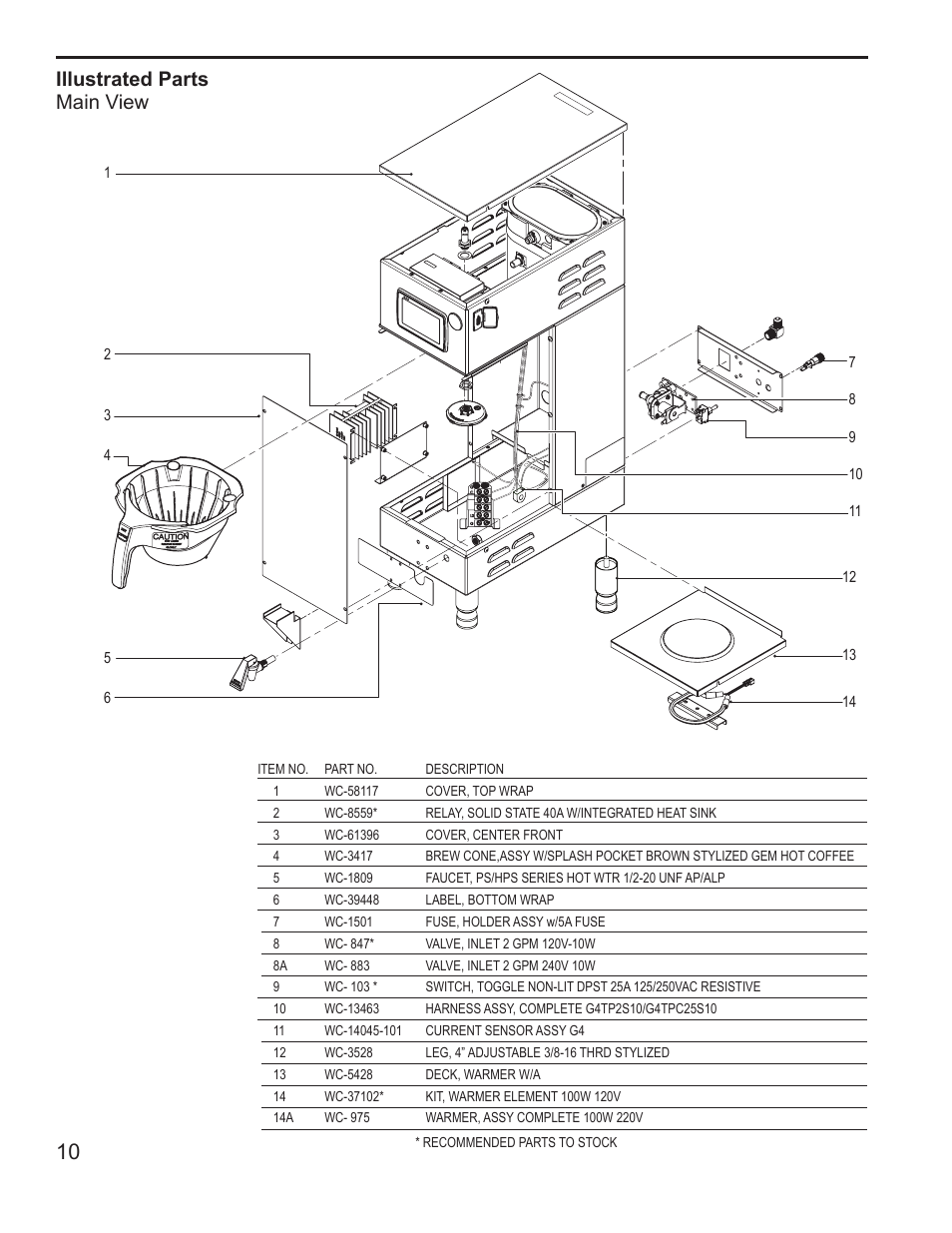 Illustrated parts main view | Wilbur Curtis G4GEMS User Manual | Page 10 / 18