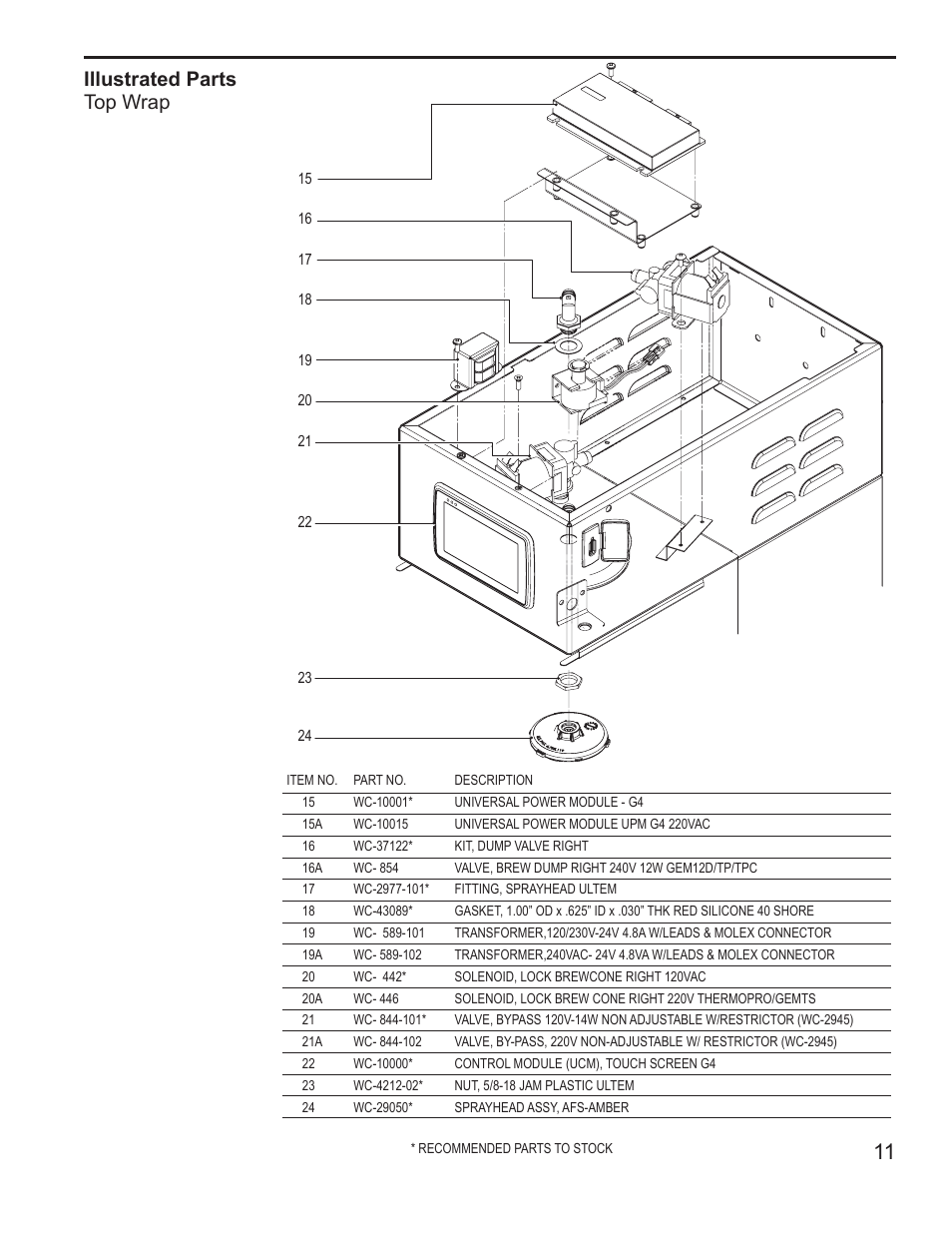 Illustrated parts top wrap | Wilbur Curtis G4GEMS User Manual | Page 11 / 18