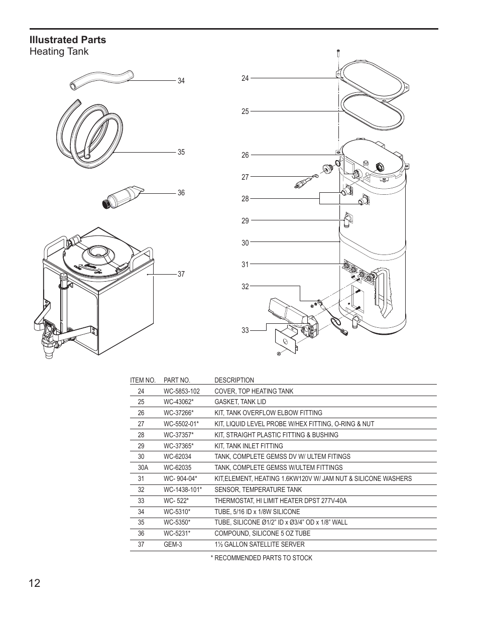 Illustrated parts heating tank | Wilbur Curtis G4GEMS User Manual | Page 12 / 18