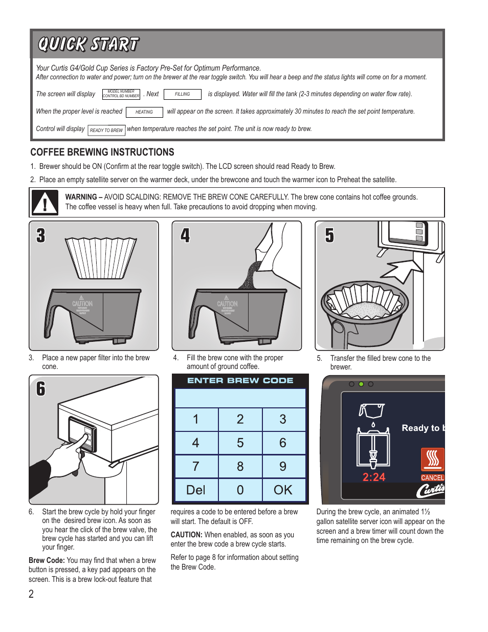 Coffee brewing instructions | Wilbur Curtis G4GEMS User Manual | Page 2 / 18