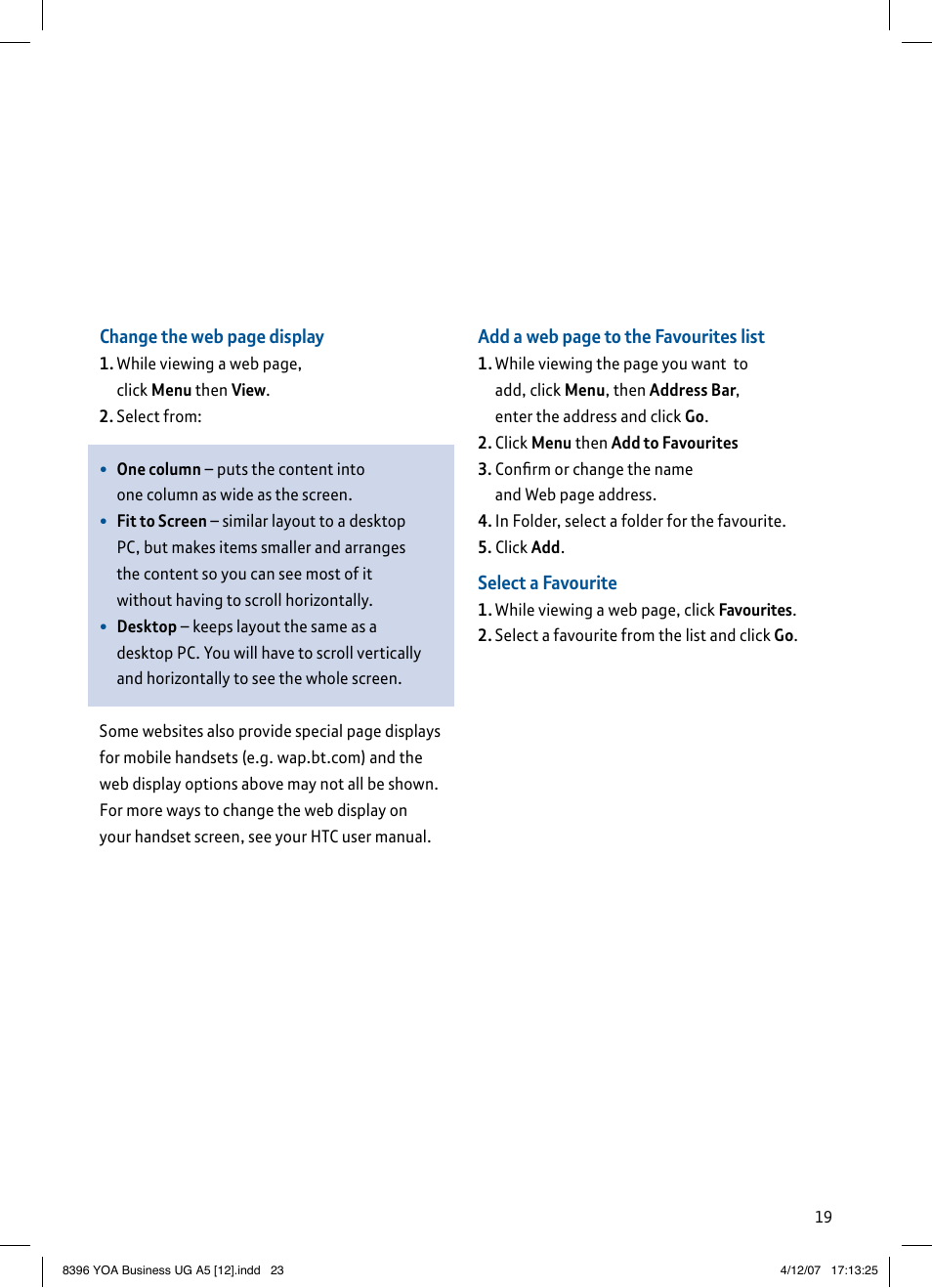 BT HTC S620 User Manual | Page 23 / 44