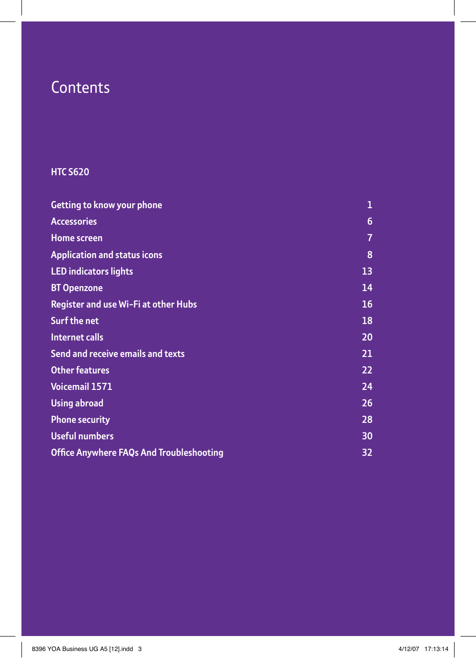 BT HTC S620 User Manual | Page 3 / 44