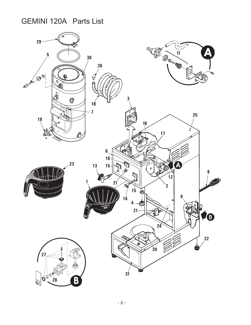 Gemini 120a parts list | Wilbur Curtis GEM-120A User Manual | Page 6 / 12