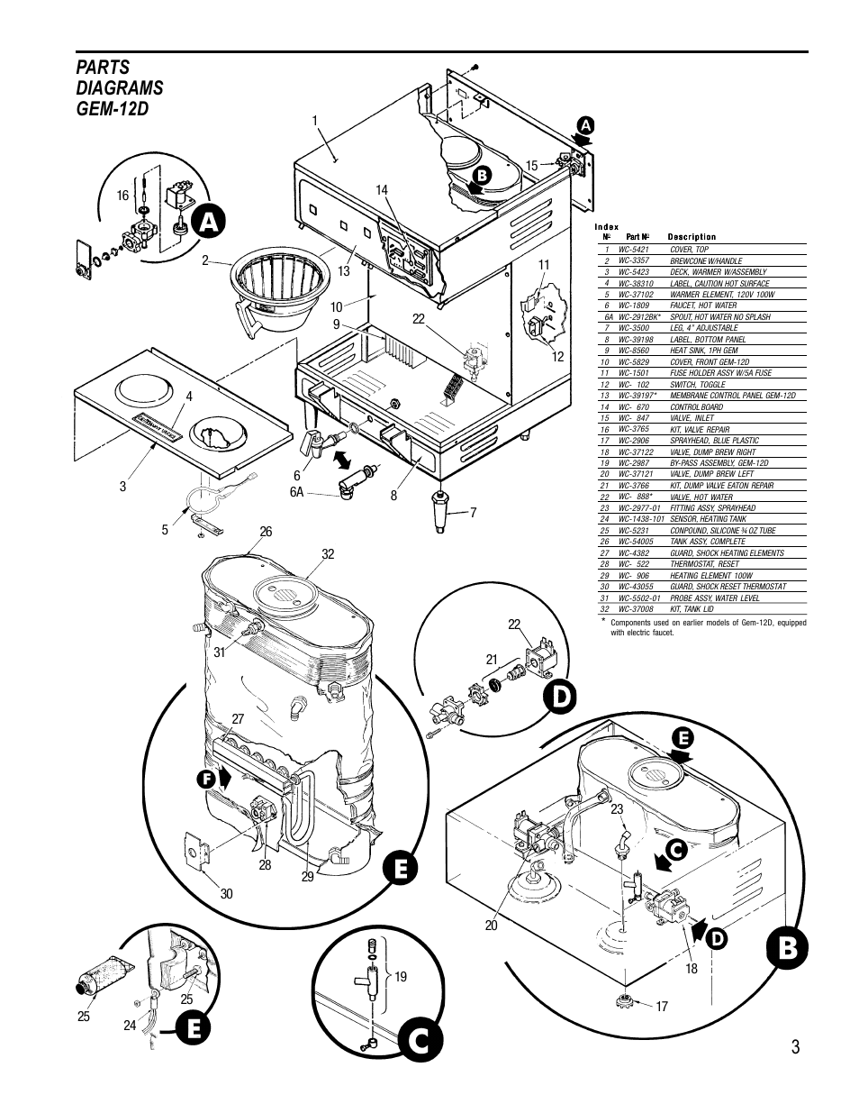 3parts diagrams gem-12d | Wilbur Curtis Gem-12D User Manual | Page 3 / 4