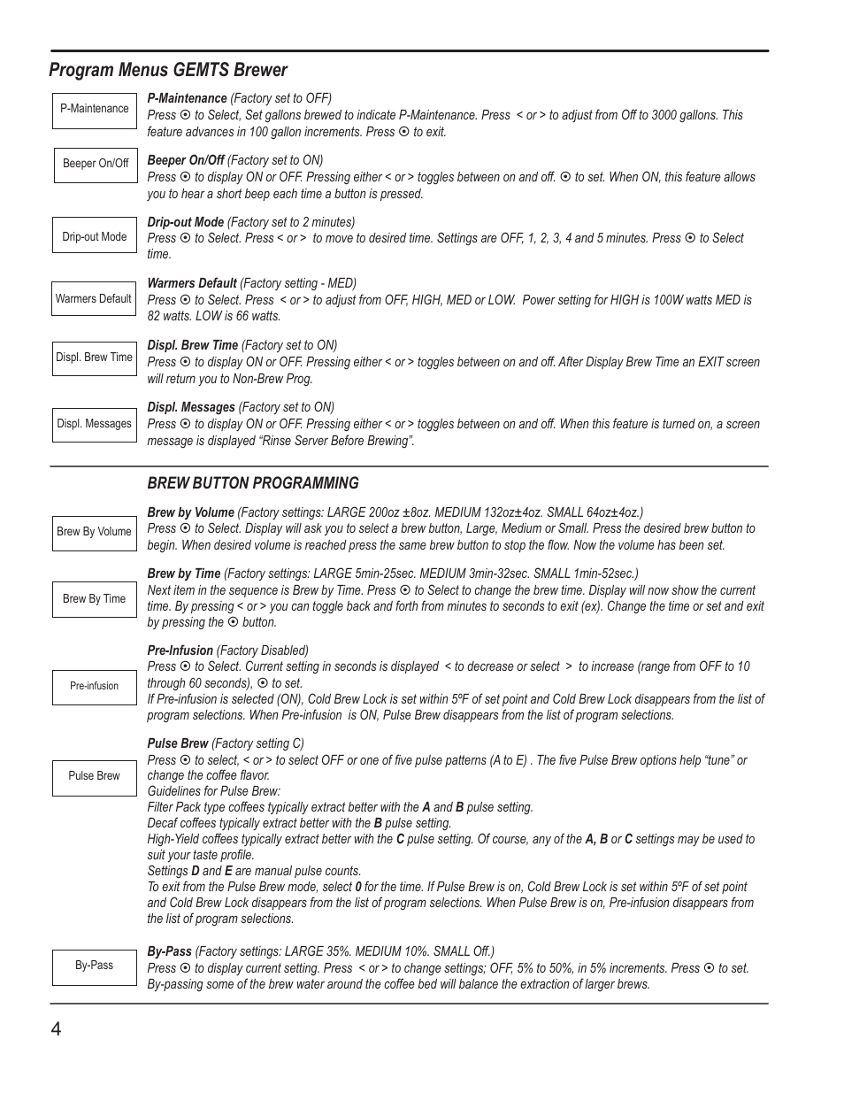 4program menus gemts brewer | Wilbur Curtis GEMTS User Manual | Page 4 / 10