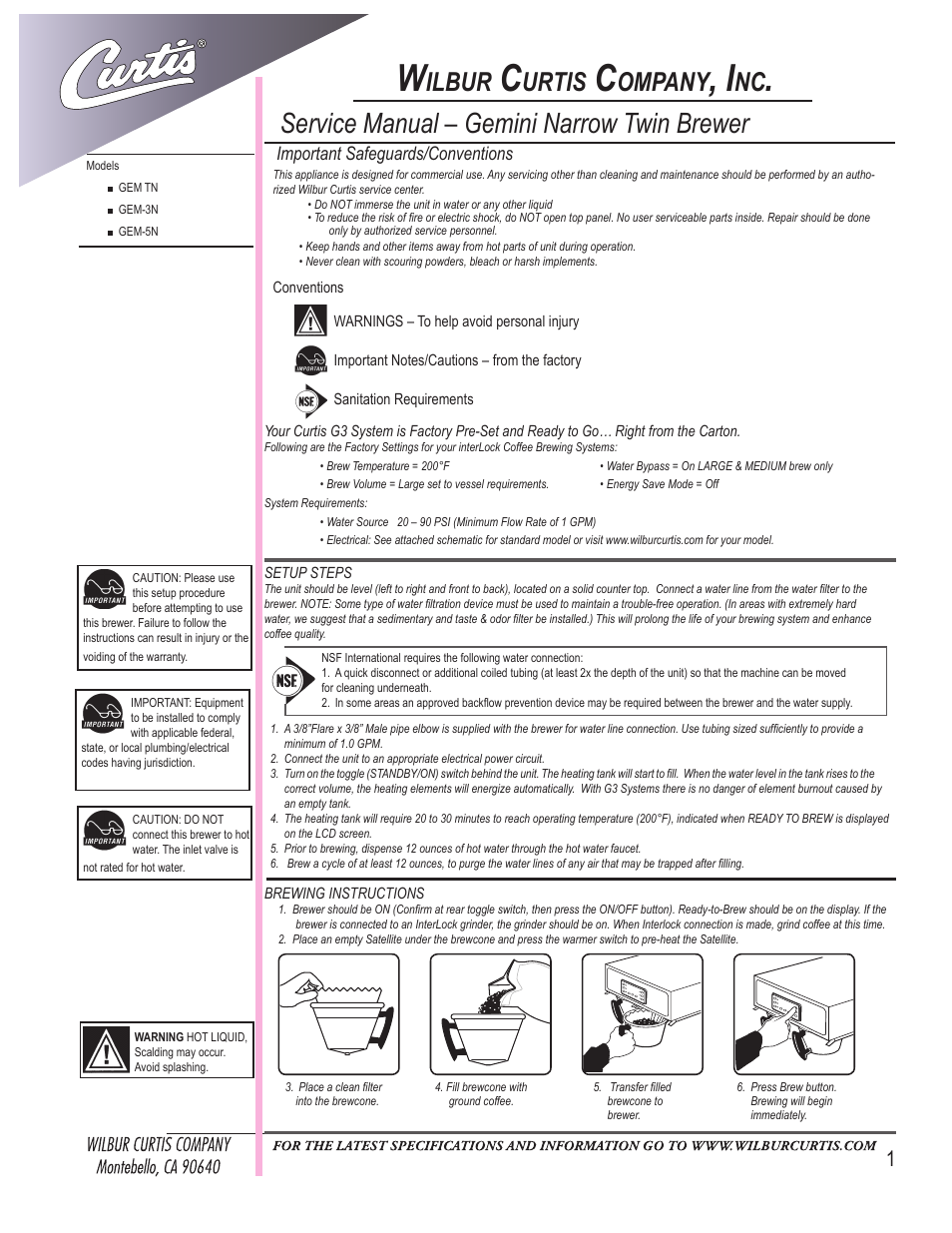 Wilbur Curtis GEM-5N User Manual | 8 pages