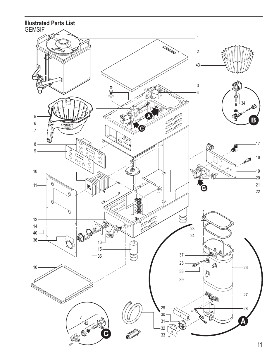 Illustrated parts list gemsif | Wilbur Curtis GEM3IF User Manual | Page 11 / 18
