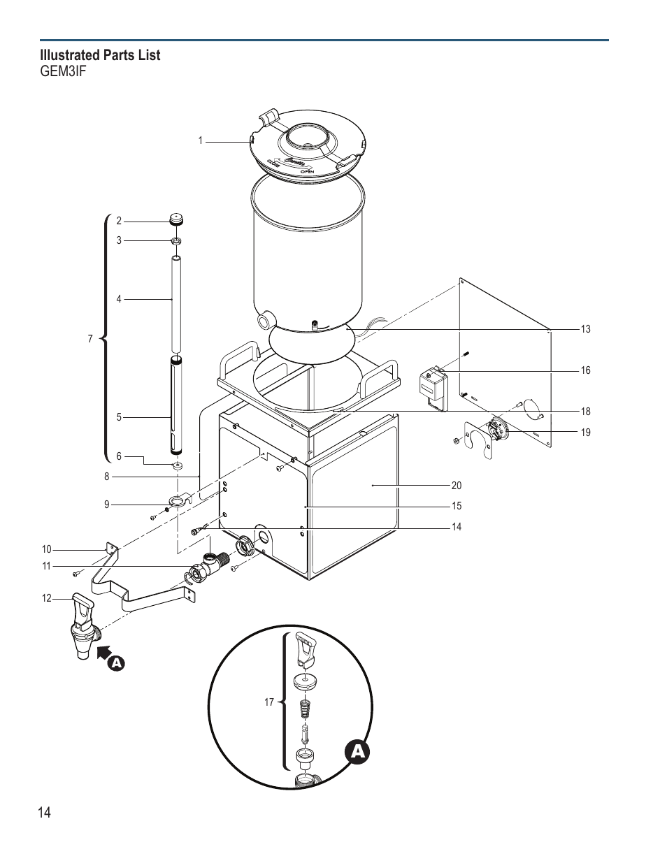 Illustrated parts list gem3if | Wilbur Curtis GEM3IF User Manual | Page 14 / 18