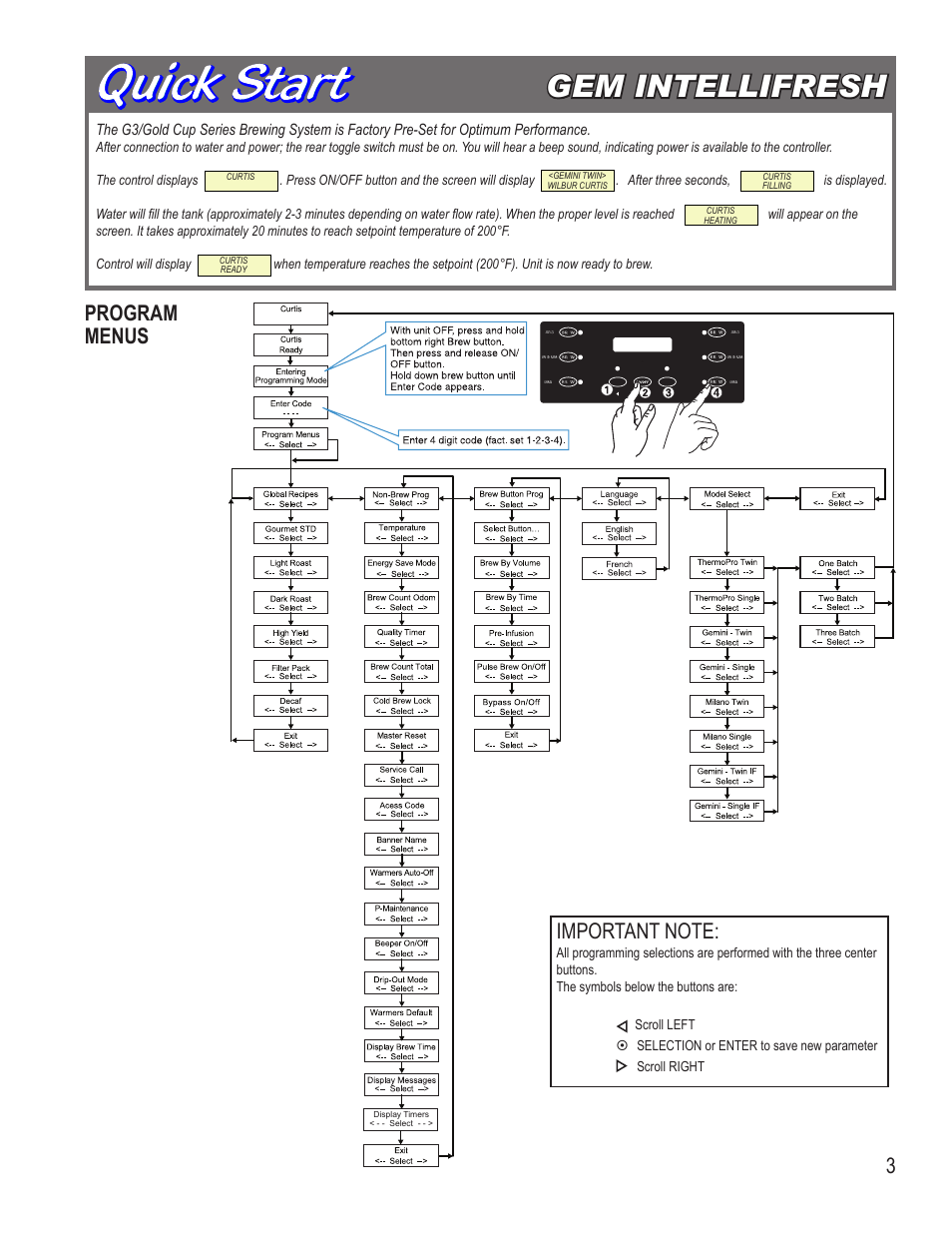 Gem intellifresh, Program menus | Wilbur Curtis GEM3IF User Manual | Page 3 / 18