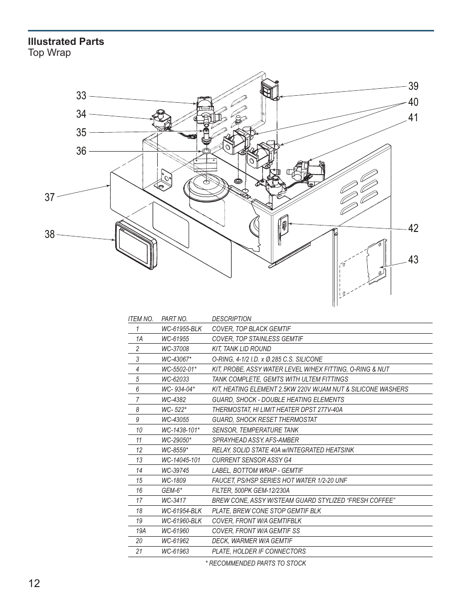 Illustrated parts top wrap | Wilbur Curtis G4GEMTIF User Manual | Page 12 / 16