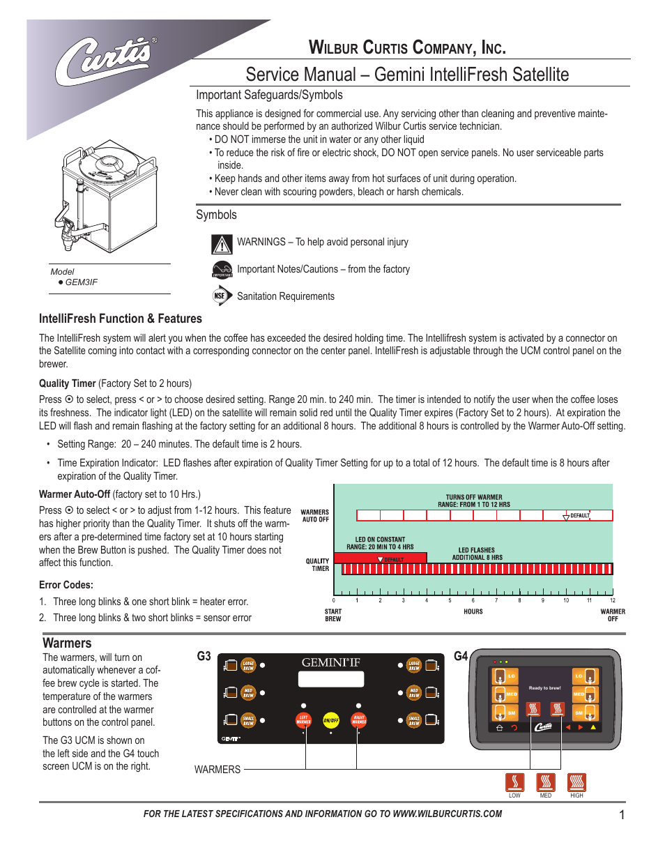 Wilbur Curtis GEM3IF User Manual | 4 pages