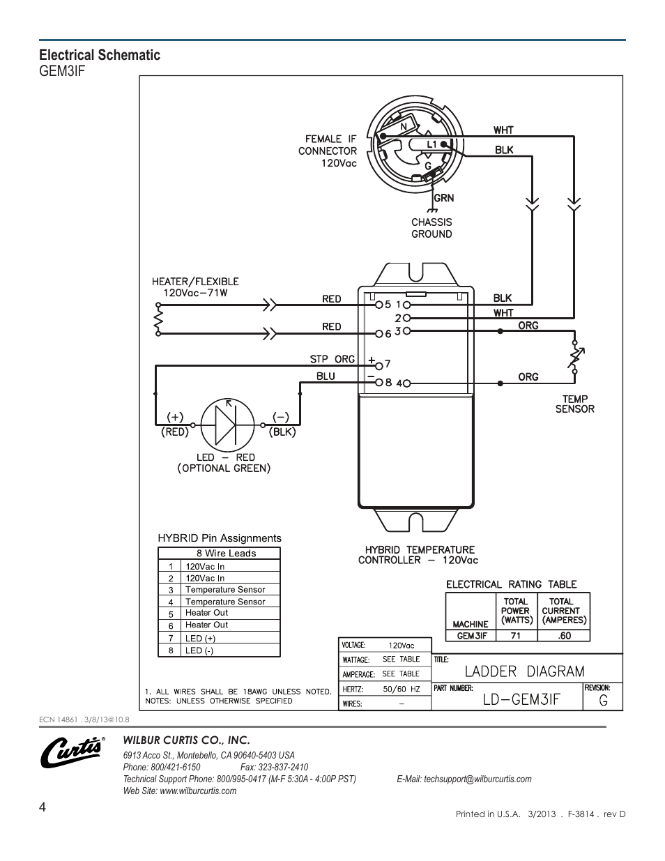 Electrical schematic gem3if | Wilbur Curtis GEM3IF User Manual | Page 4 / 4