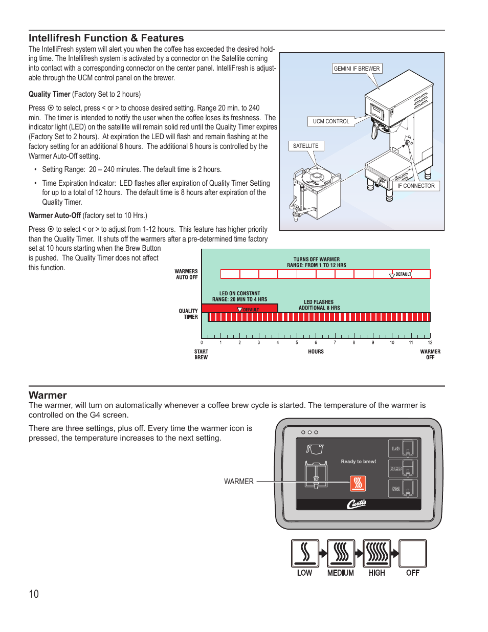 Warmer, Intellifresh function & features | Wilbur Curtis G4GEMSIF User Manual | Page 10 / 18