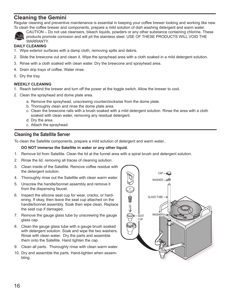 Cleaning the gemini, Cleaning the satellite server | Wilbur Curtis G4GEMSIF User Manual | Page 16 / 18