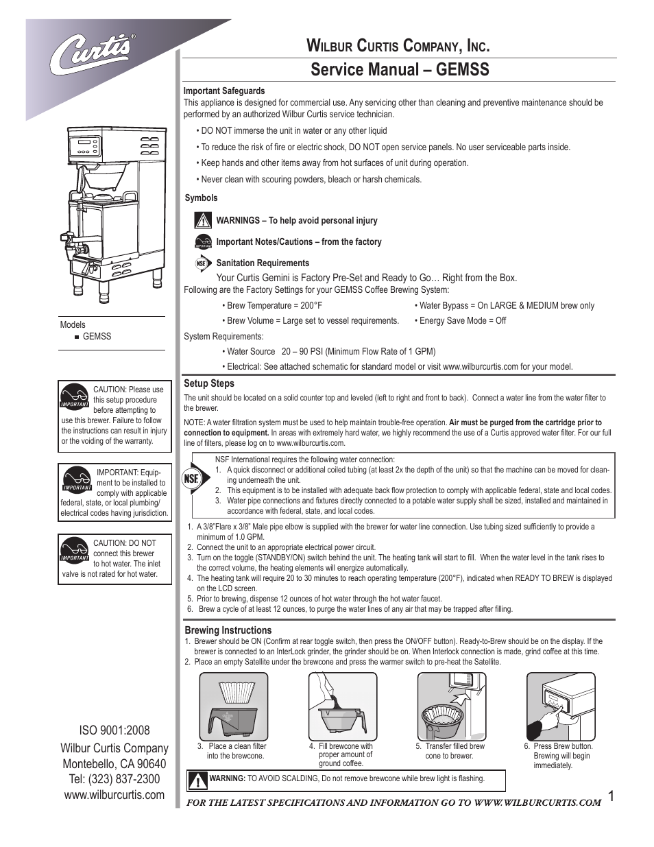 Wilbur Curtis GEMSS User Manual | 10 pages