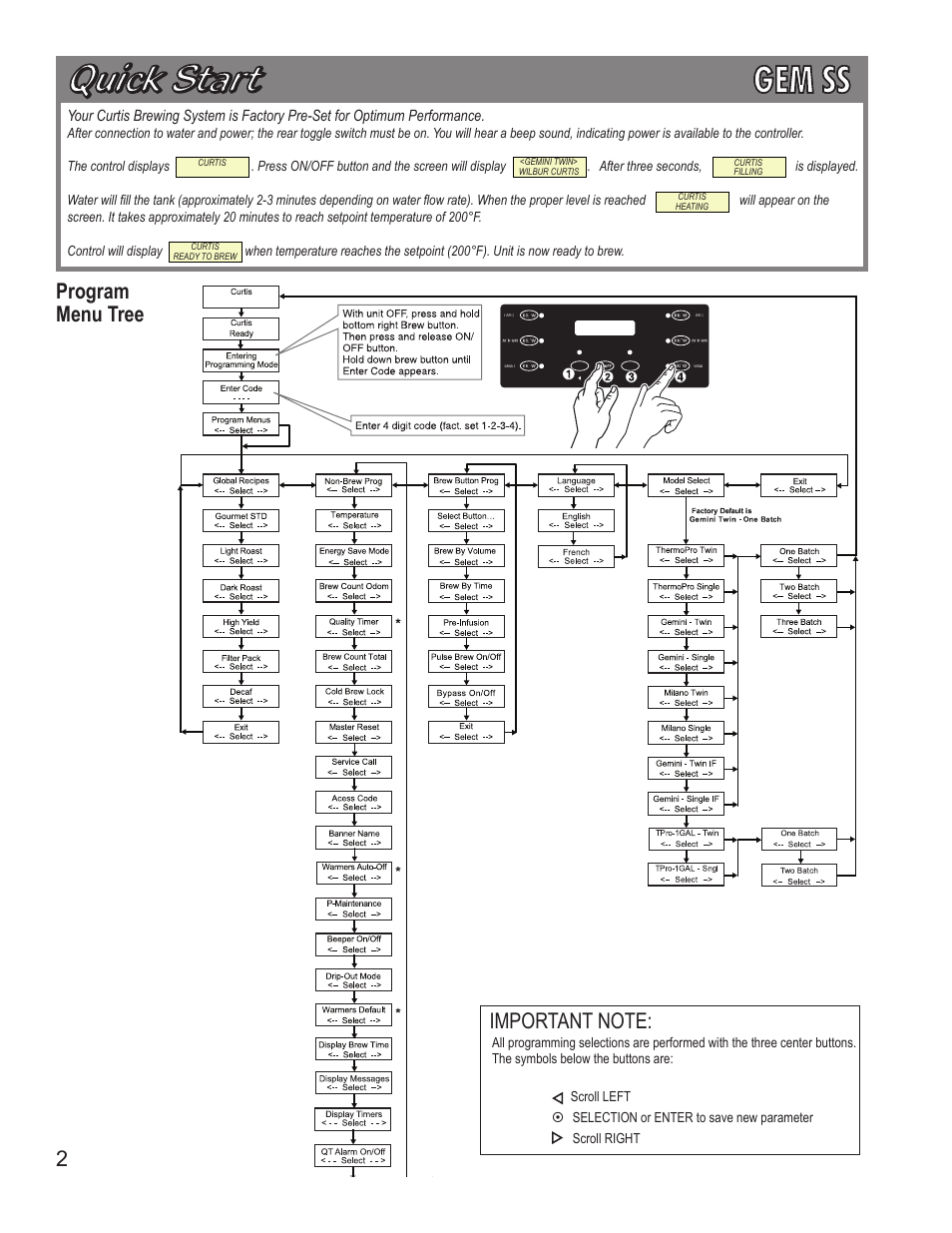 Program menu tree | Wilbur Curtis GEMSS User Manual | Page 2 / 10