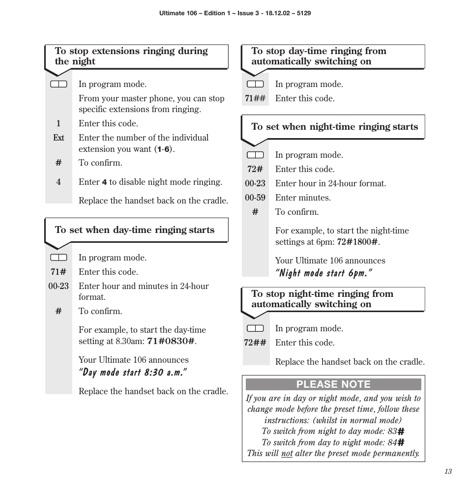 Night mode start 6pm, Day mode start 8:30 a.m | BT 106 User Manual | Page 15 / 45