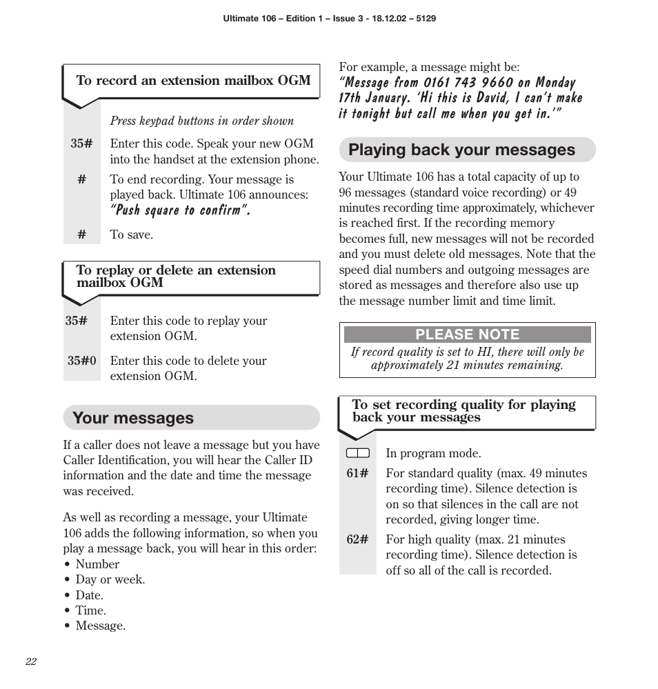 Playing back your messages, Your messages, Push square to confirm | BT 106 User Manual | Page 24 / 45