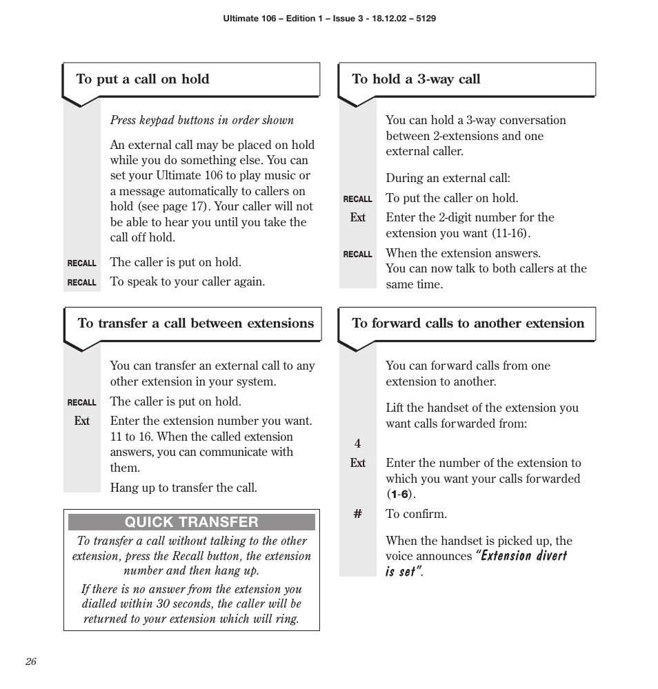 Extension divert is set | BT 106 User Manual | Page 28 / 45