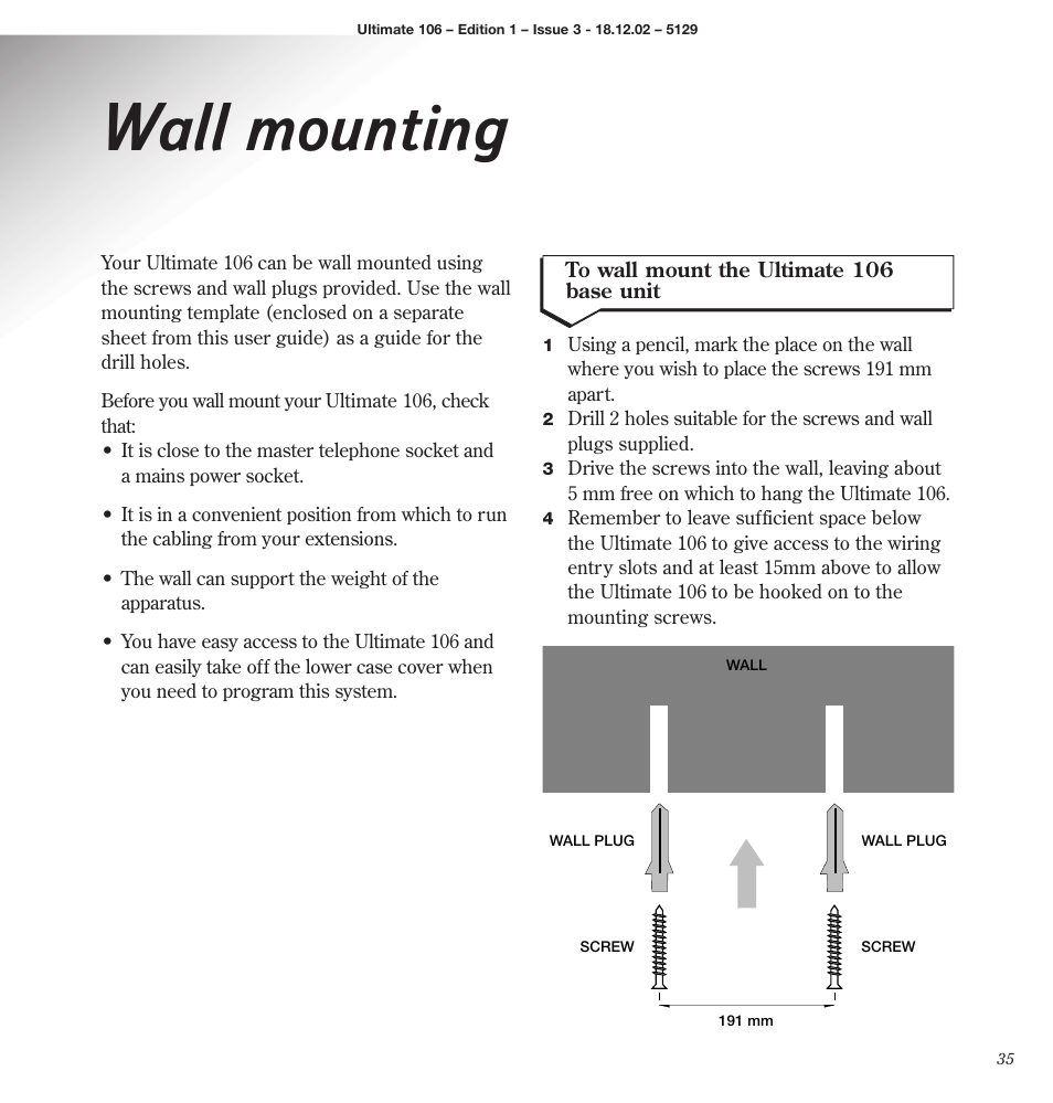 Wall mounting | BT 106 User Manual | Page 37 / 45