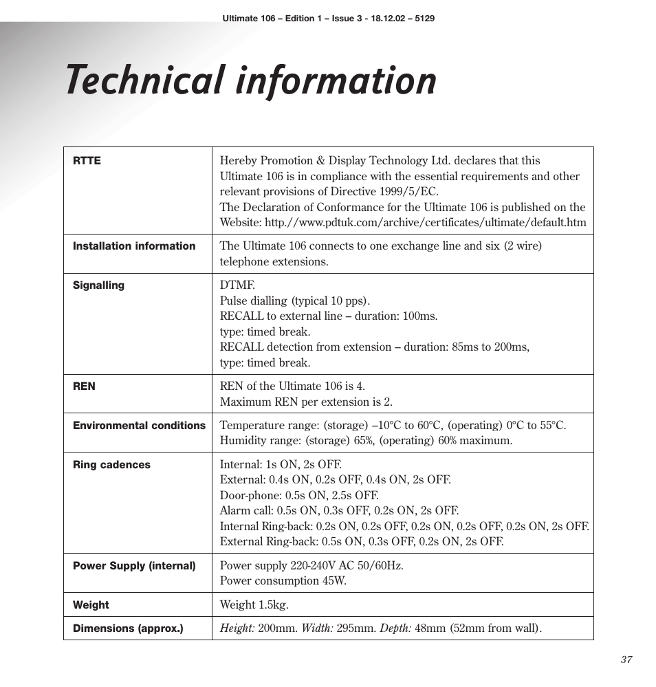 Technical information | BT 106 User Manual | Page 39 / 45