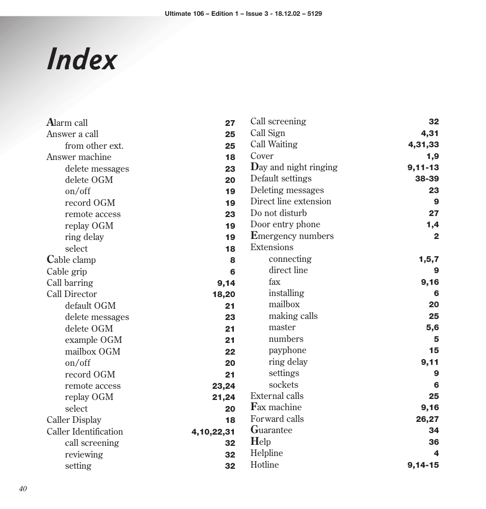 Index | BT 106 User Manual | Page 42 / 45