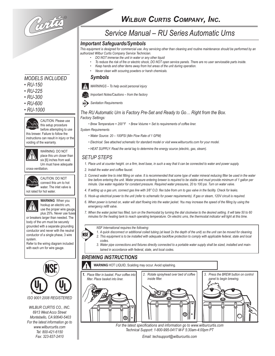 Wilbur Curtis RU-1000 User Manual | 6 pages