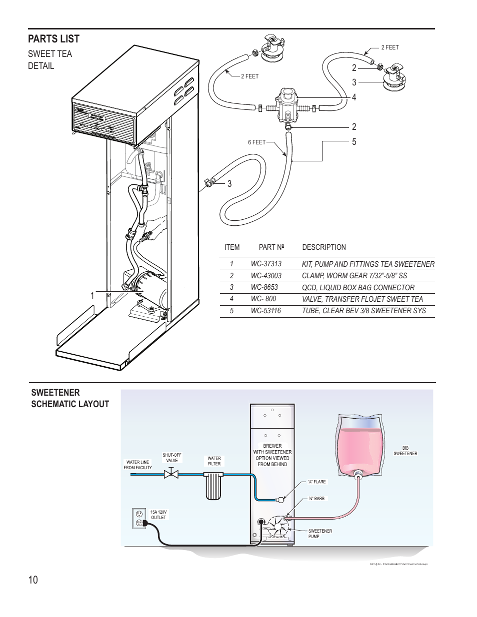 Parts list | Wilbur Curtis TCT with Sweet  Tea Option User Manual | Page 10 / 12