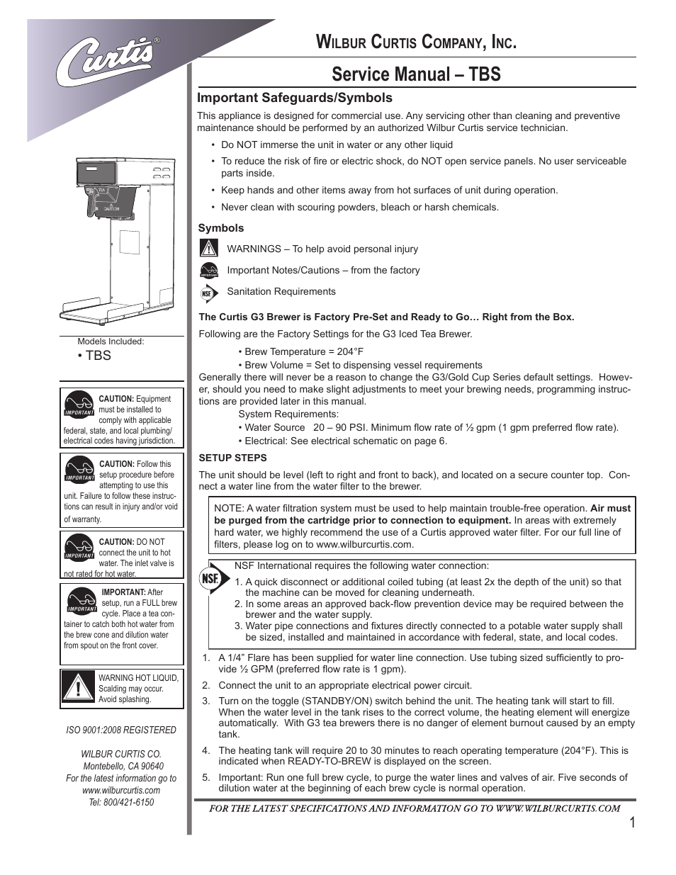 Wilbur Curtis TBS User Manual | 10 pages