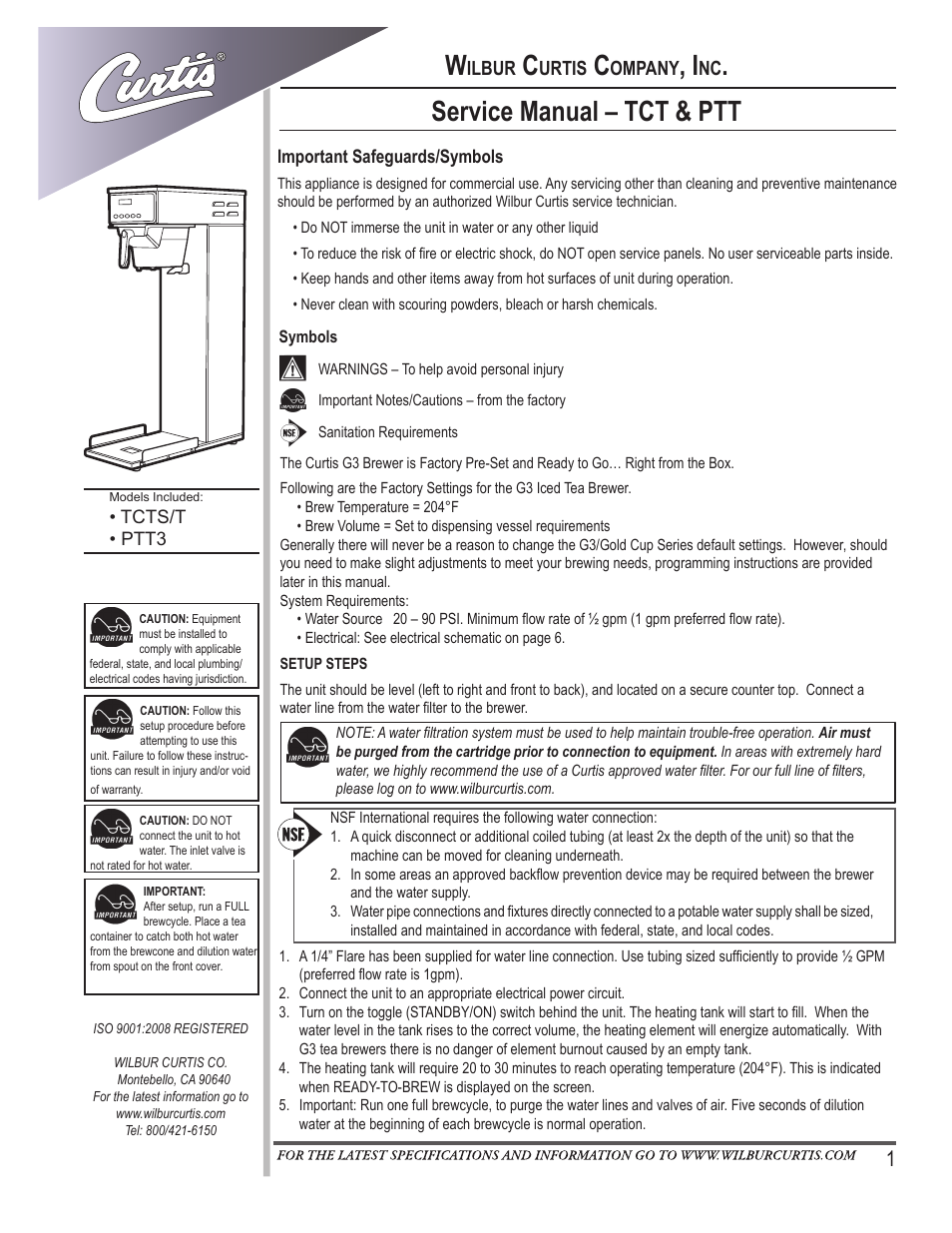 Wilbur Curtis PTT3 User Manual | 14 pages