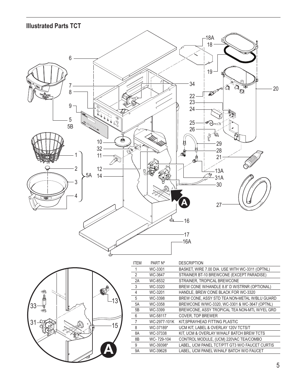 Illustrated parts tct | Wilbur Curtis PTT3 User Manual | Page 5 / 14