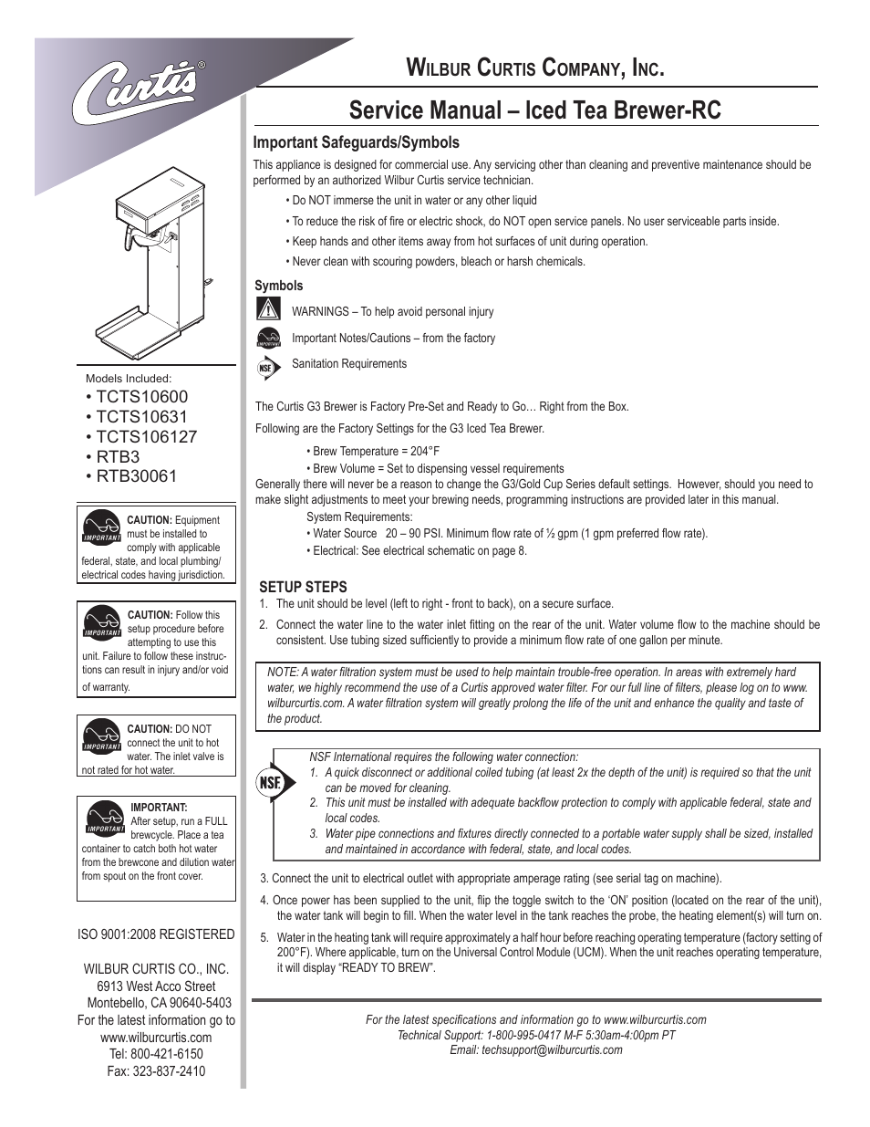 Wilbur Curtis RTB30061 User Manual | 10 pages